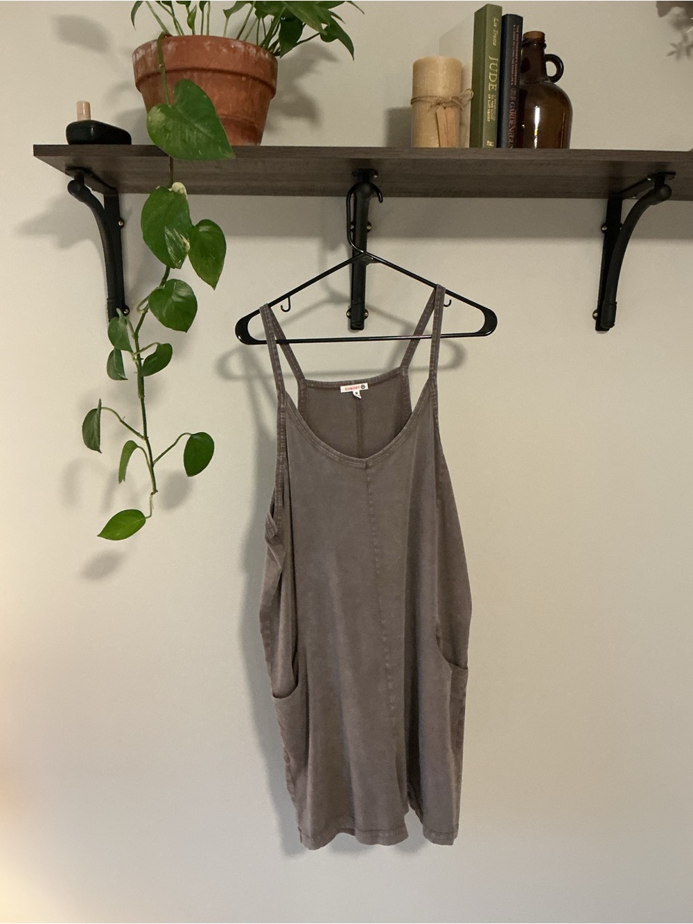 Sundry Washed Taupe Slip Tank with Pockets
